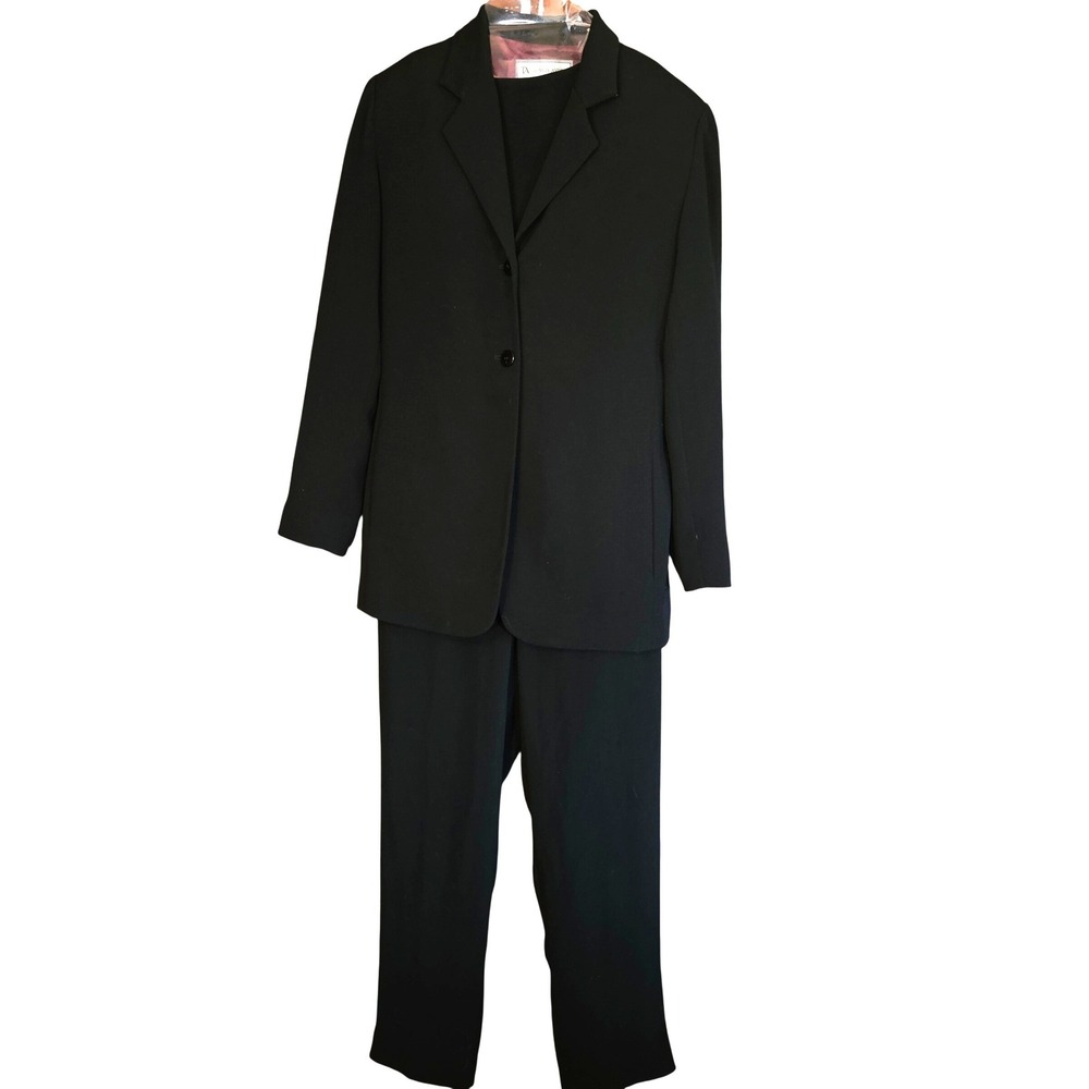 Vintage 80s Travis Ayers 3-Piece Pant Suit | Black Floral Embroidered | Size‎ 6